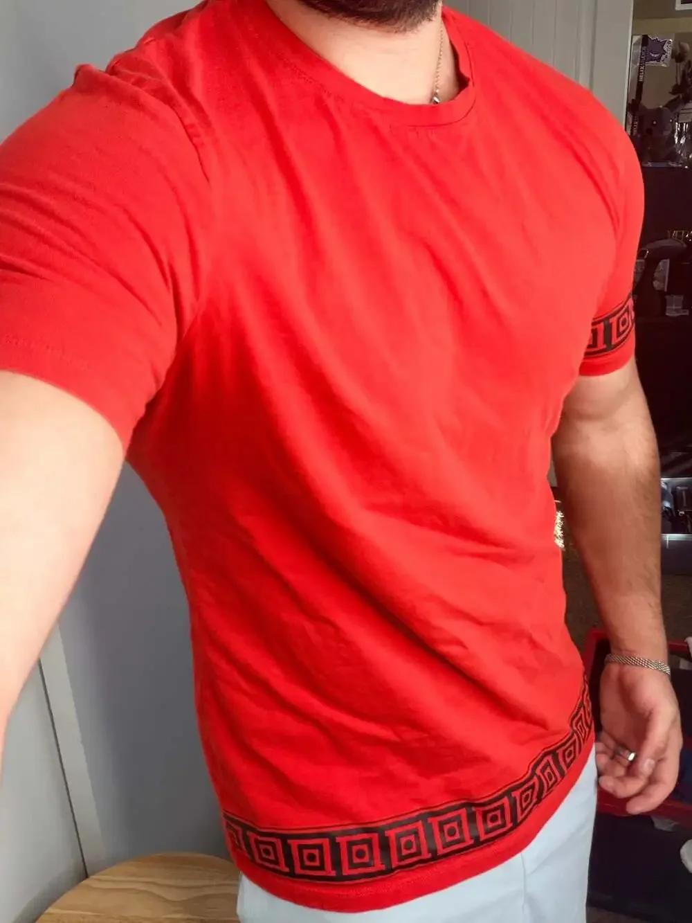 Versace Collection Red Greek Key Trim T-Shirt XXL